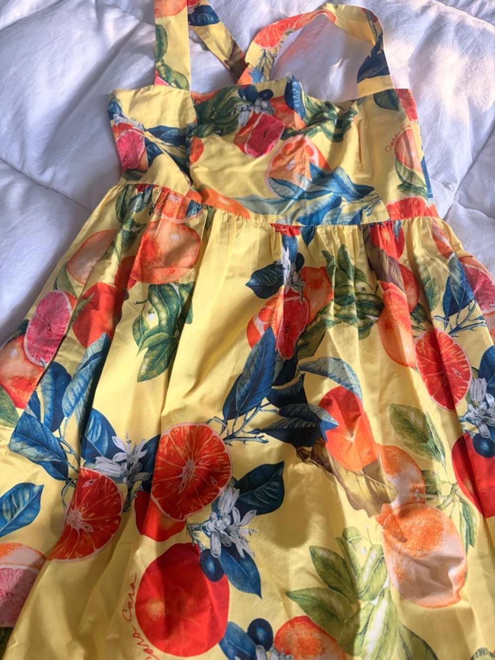 Cara Cara Yellow Tropical Fruit Print Sundress - Picture 3 of 6